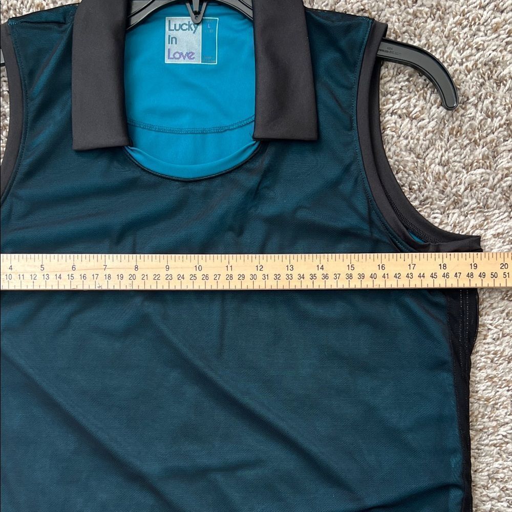 Like New! Lucky in Love Women's Black and Teal Tank Top Mesh Size L - Picture 7 of 10
